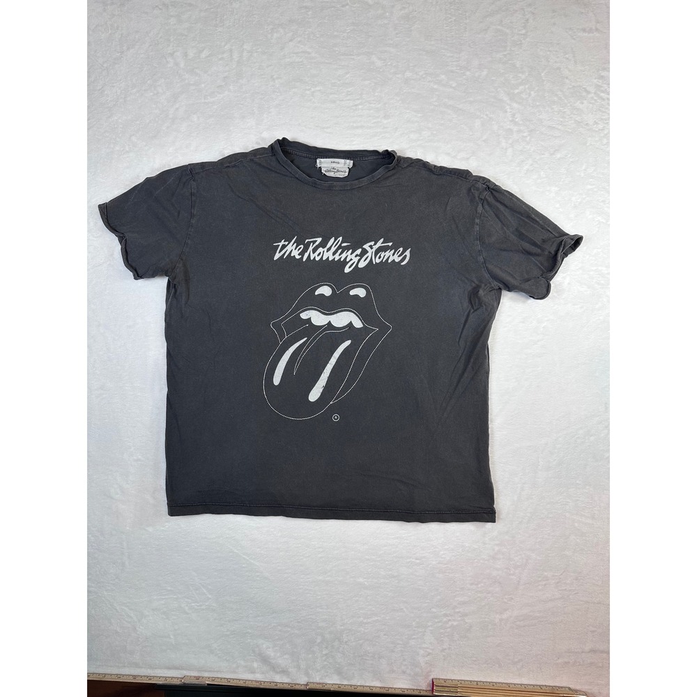 Mango MNG The Rolling Stones Graphic T-Shirt Gray Faded Band Tee Womens Medium